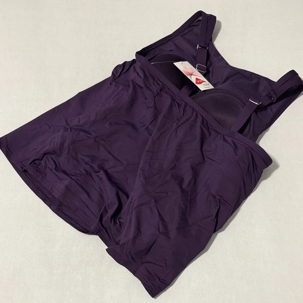 Lands' End Women's Plum High Neck Mesh Top Tankini Swim Top 16W NWT